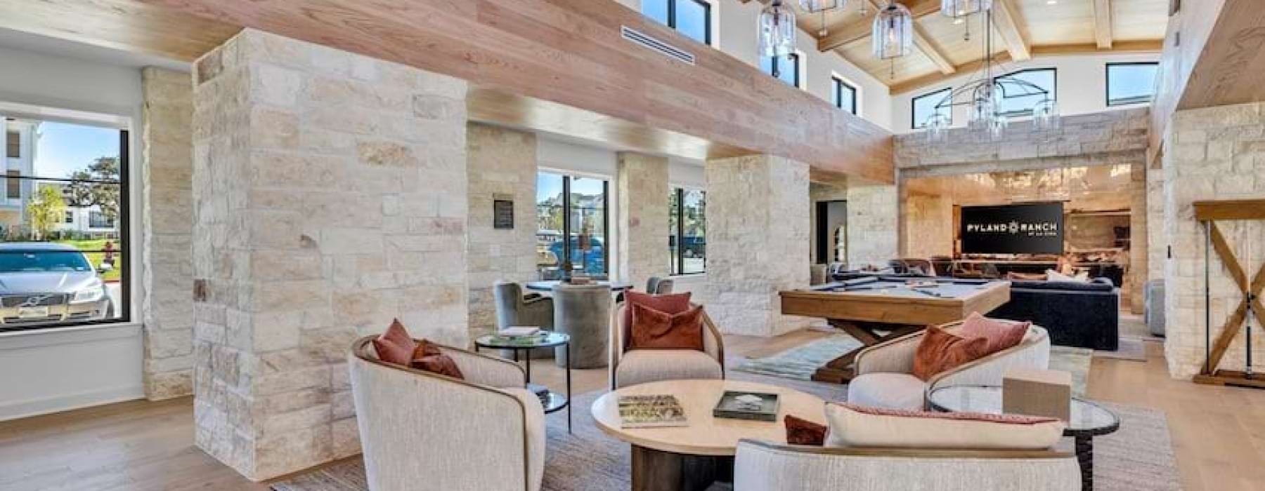 Clubroom at Pyland Ranch apartments near I-35 in San Marcos TX